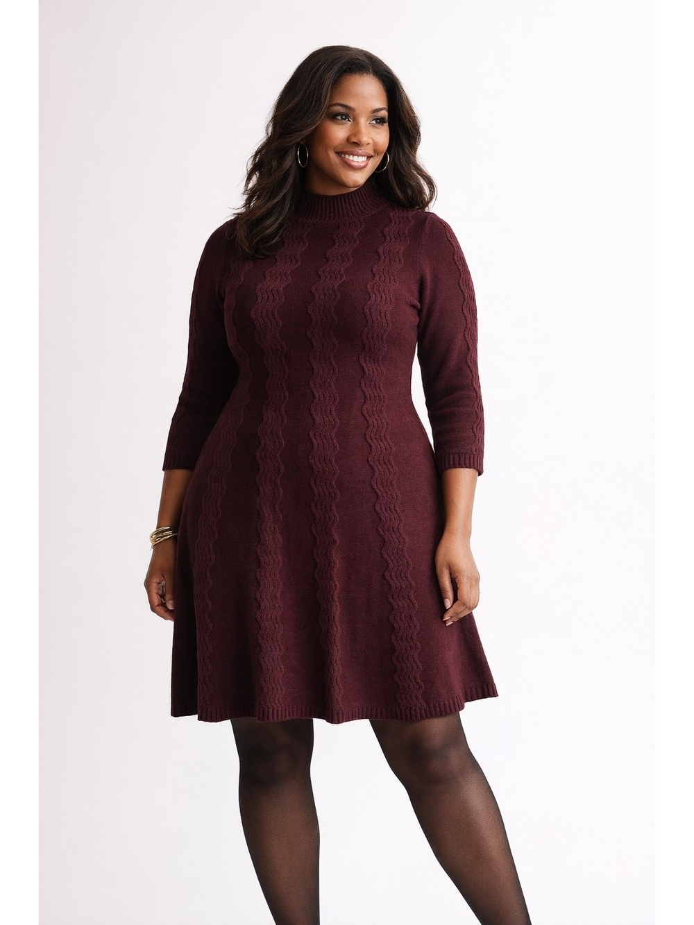 Sandra Darren Cable-Knit Mock Neck 3/4 Sleeve Sweater Dress Office Size 3X